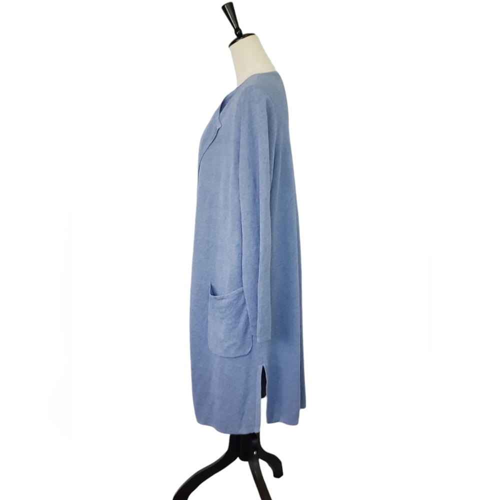 Juliette Collarless Linen Blend Sweater-Blazer Sz M Periwinkle Coastal Preppy - Picture 5 of 11